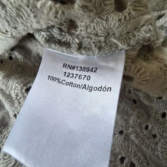 ✨ On Twelfth Sage Eyelet Tie-Front Peplum Blouse Boho Cottagecore S 100% Cotton - Picture 7 of 7